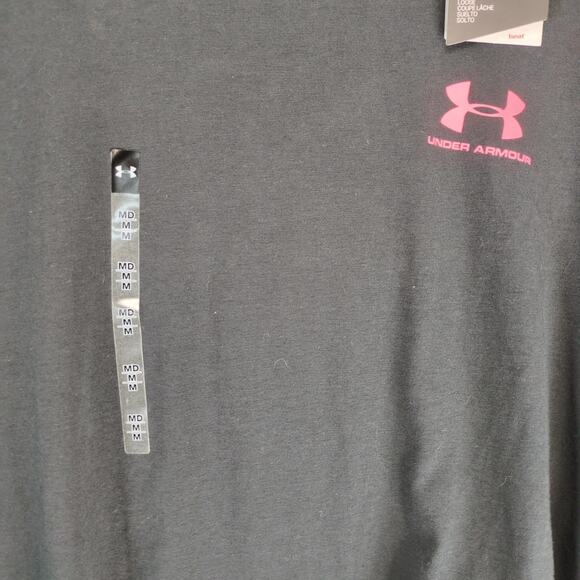 NWT Under Armour Heatgear Men's M Black T-Shirt Red Logo Long Sleeve Training - Picture 9 of 10